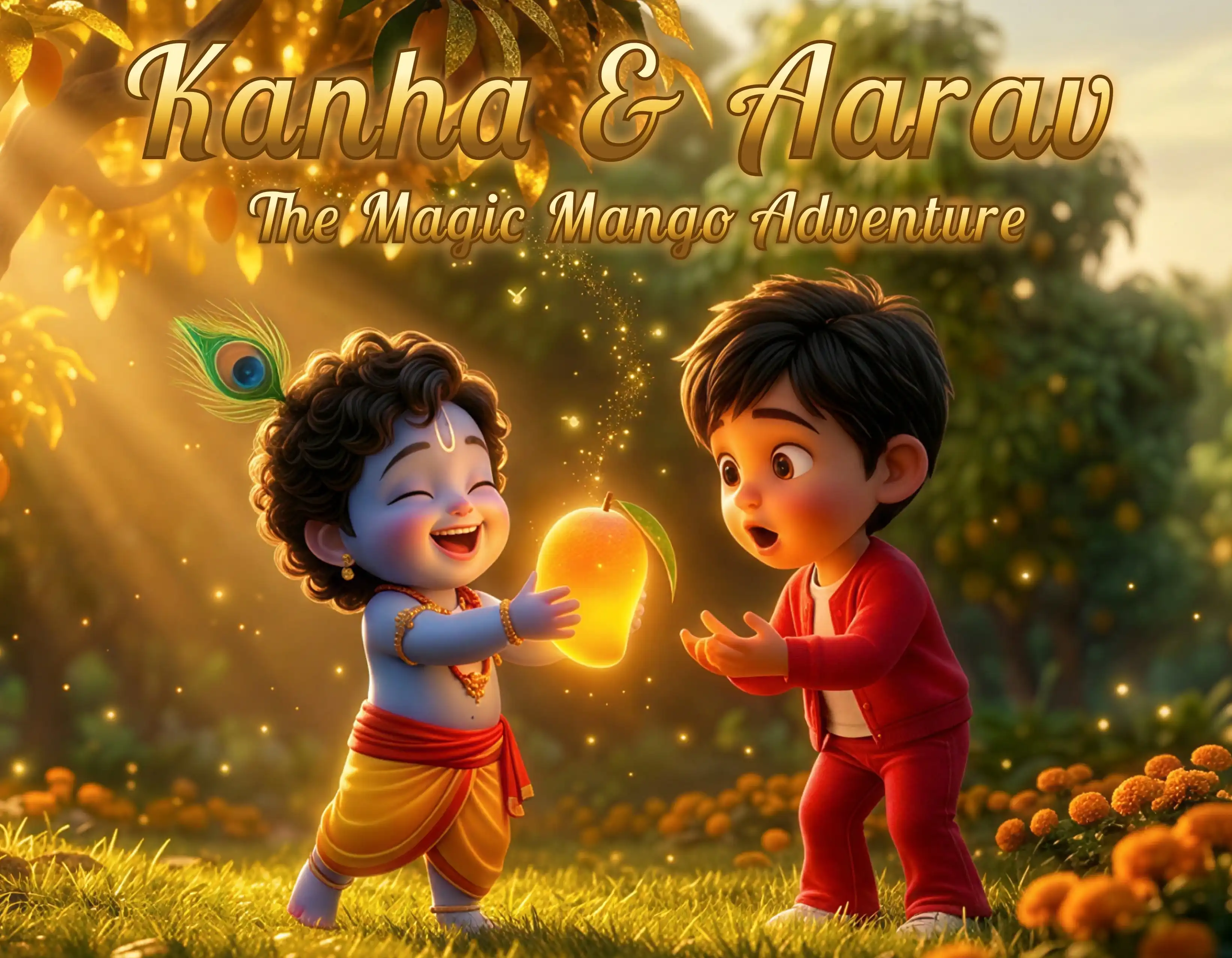 Hardcover personalized book Kanha & Aarav, The Magic Mango Adventure