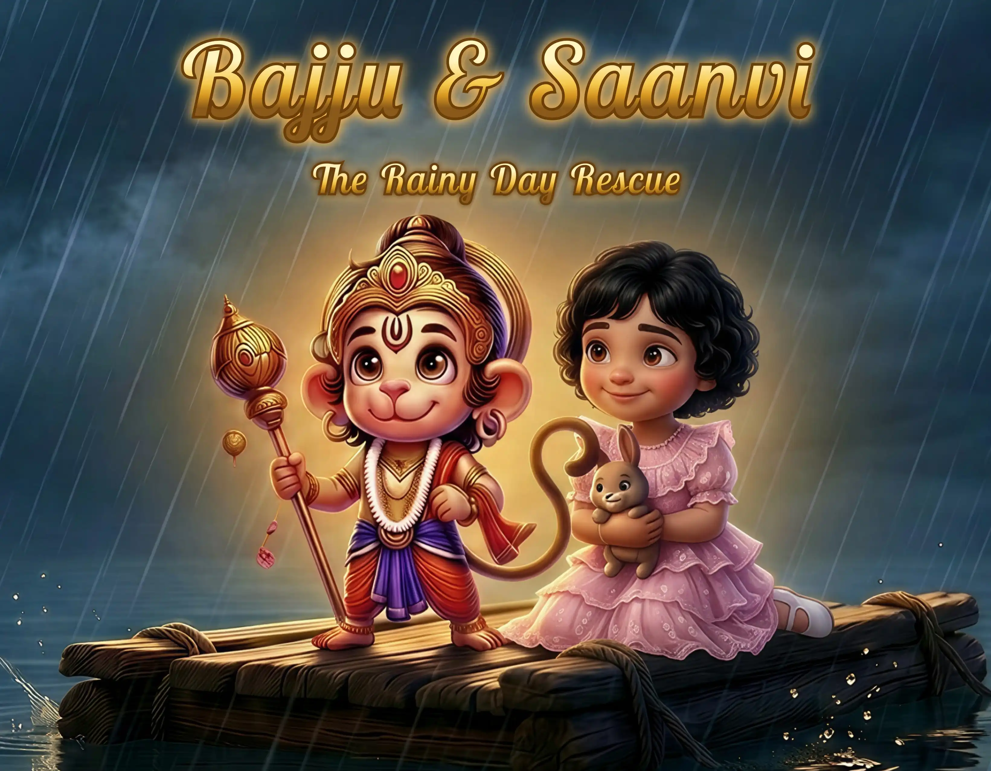 Hardcover personalized book Bajju & Saanvi, The Rainy Day Rescue